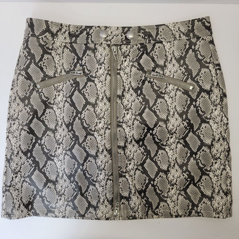 Blank NYC Womens Snakeskin Print Faux Leather Lined Full Zip Skirt 26